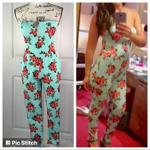 Winny Floral Strapless Stretchy Fitted Jumpsuit